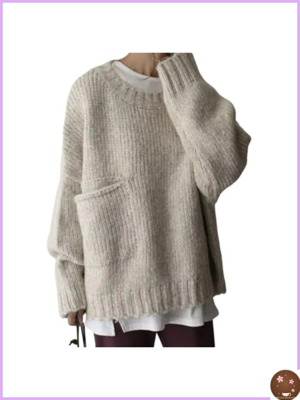 Oversized Knit Sweater Batwing Long Sleeve Crewneck Pullover